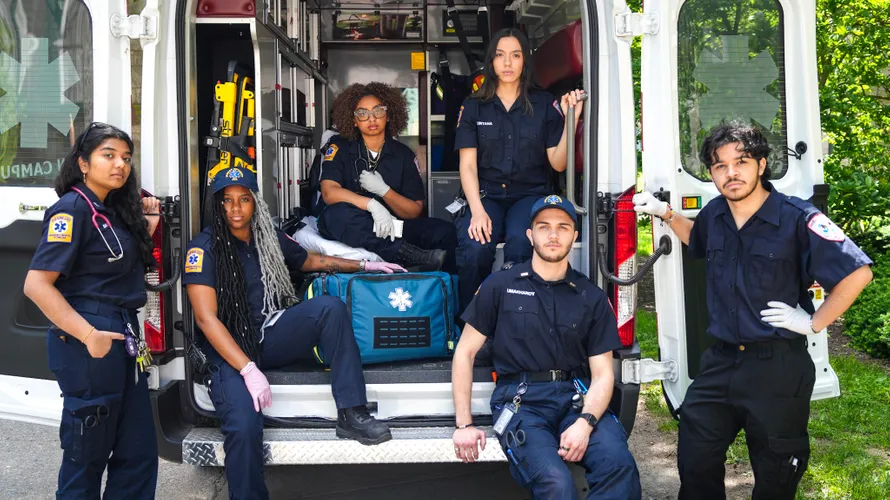 FUEMS students pose in ambulance