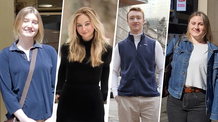 Students pose outside their internships