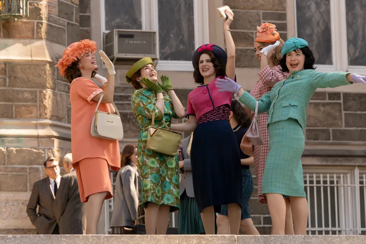 The cast of the Marvelous Mrs. Maisel in an episode filmed at Fordham.