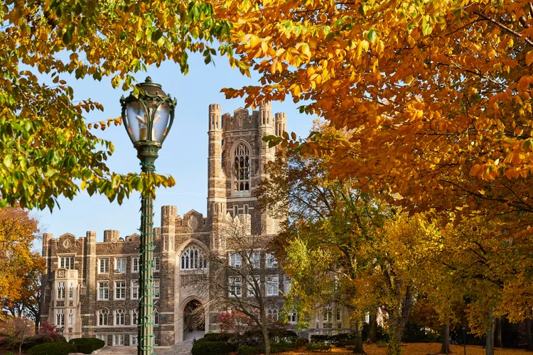 Rose Hill Keating Hall Exterior in the Fall.