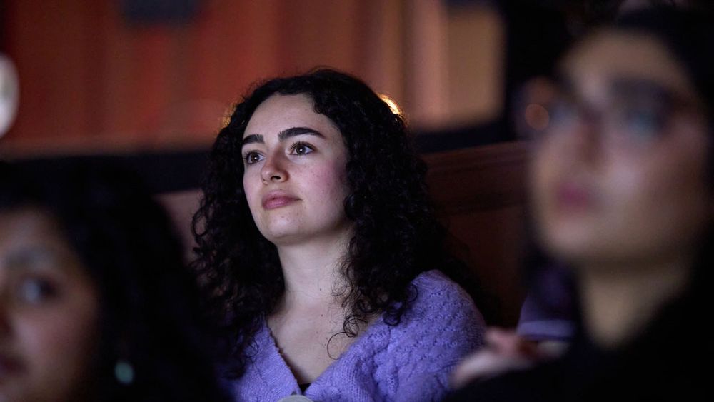 Student watches Broadway rehearsal at the Longacre Theatre.