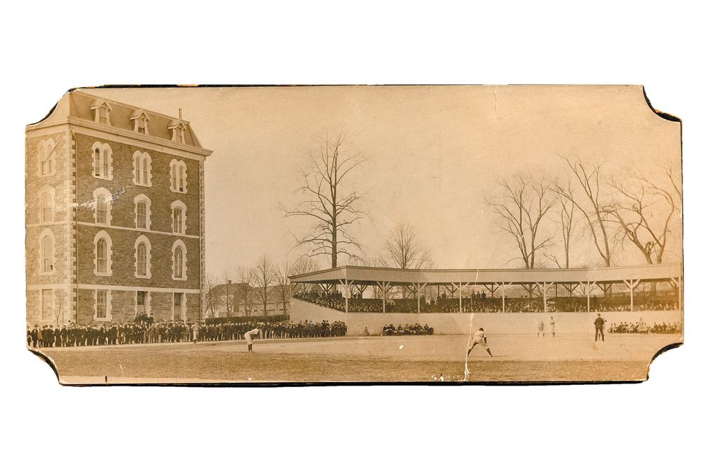 A 1902 photograph of a baseball game on the Rose Hill campus, Fordham versus Yale