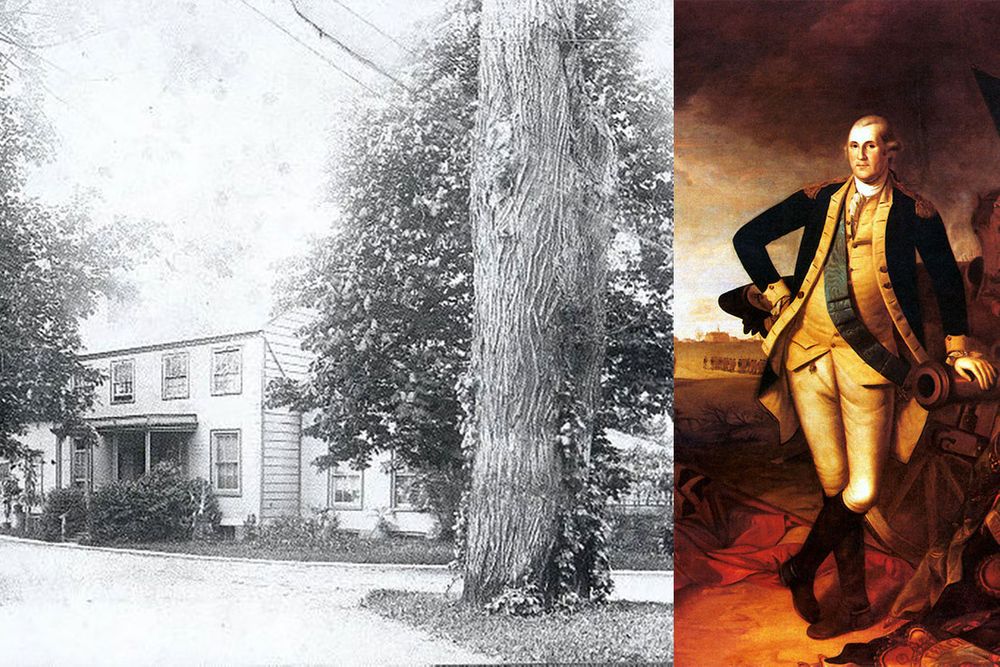 Composite image of the old Rose Hill Manor and a portrait of George Washington