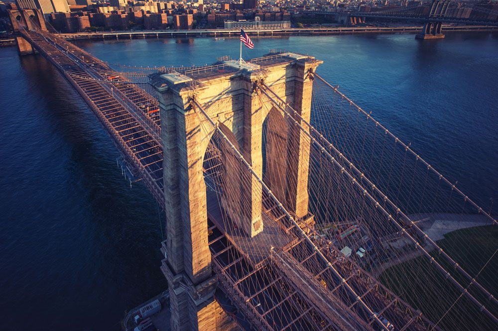 Arial photo of the Brooklyn Bridge