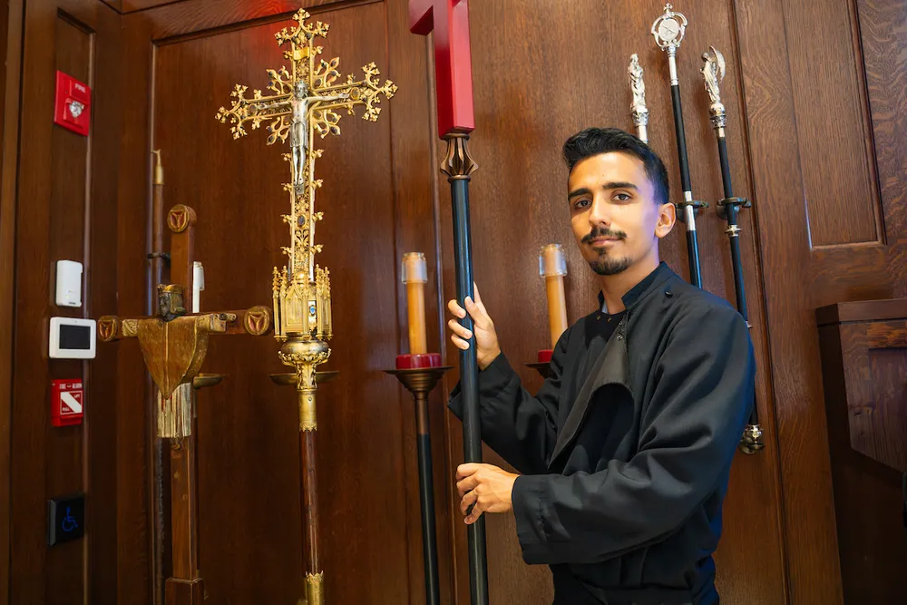 John Garza photographed in the sacristy