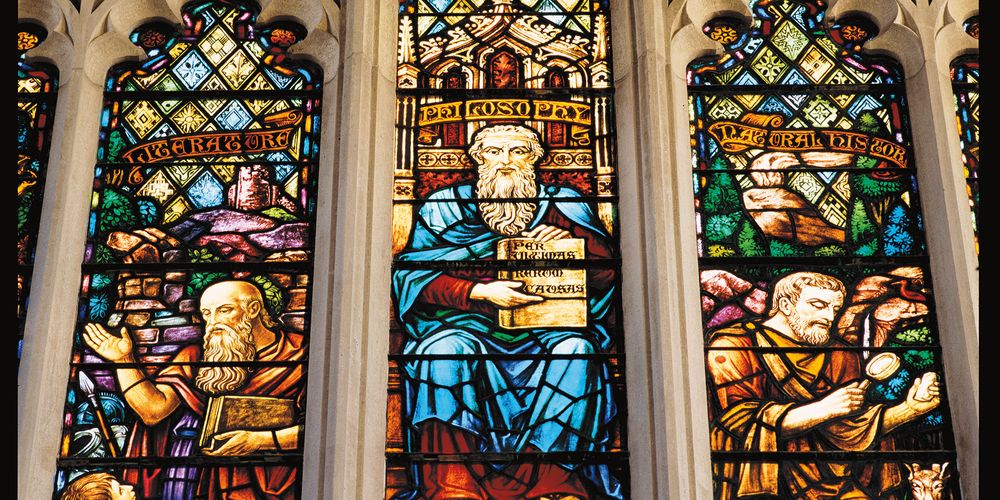 Stain glass windows in Duane Library