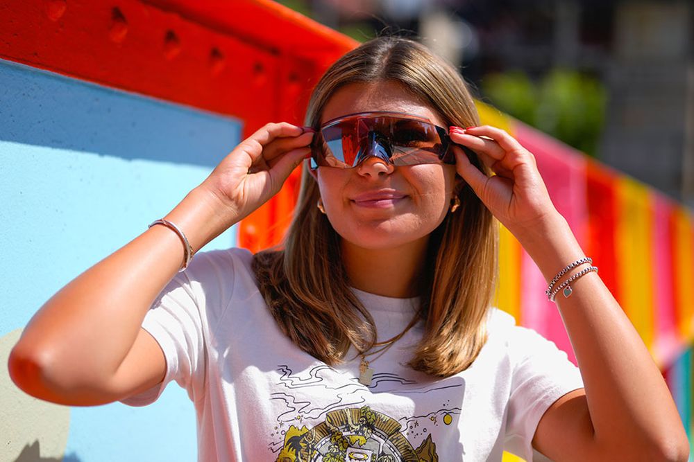 Abigail Butte posting with Oakley glasses