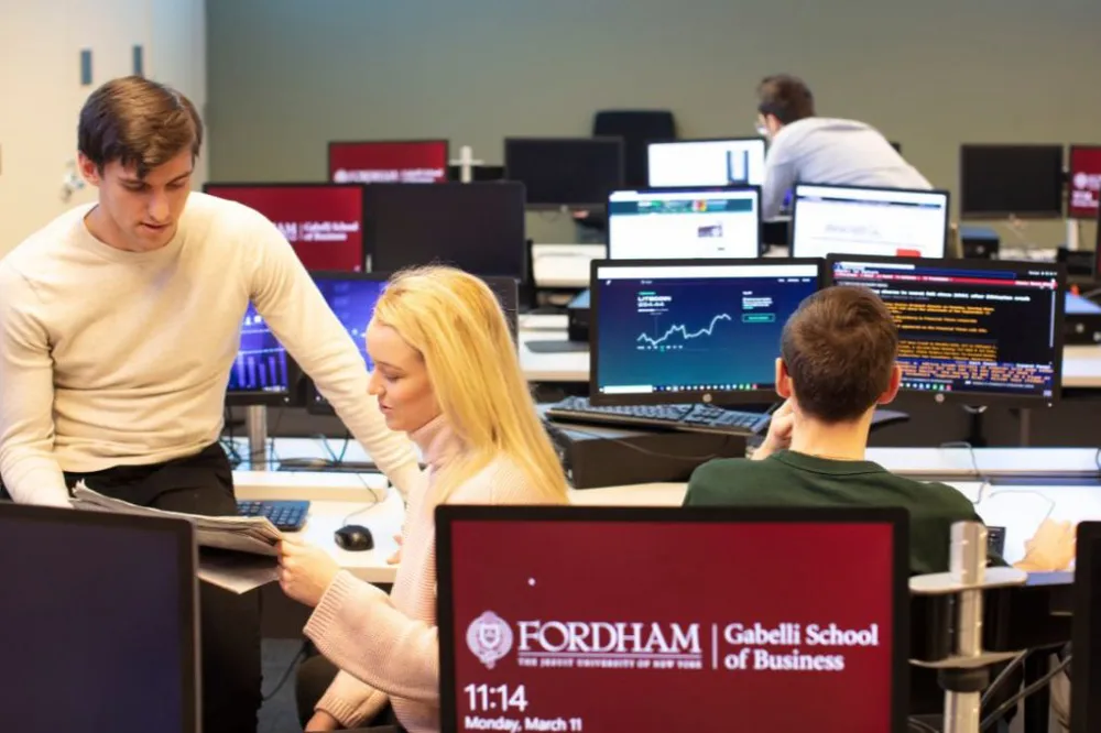 Students in Gabelli's trading room