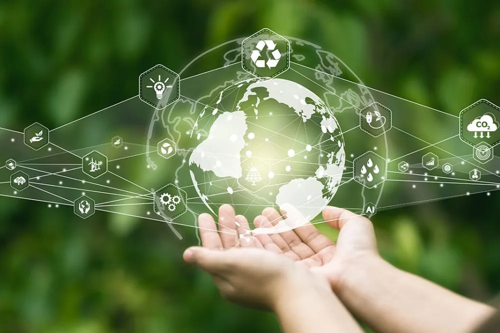 An illustration of a transparent globe being held in a pair of cupped hands