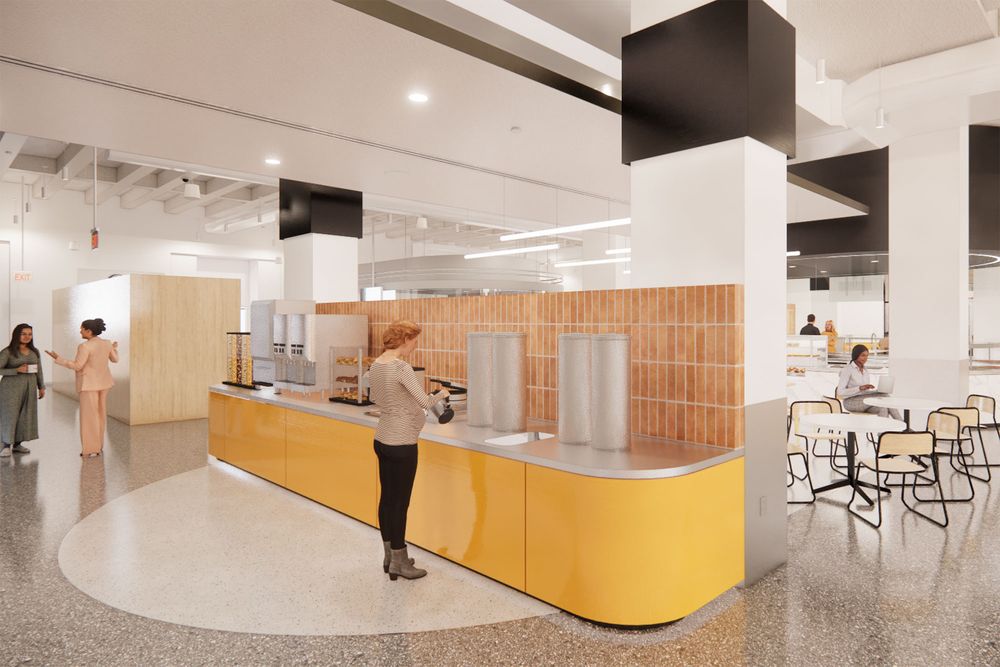 A rendering of the breakfast station in the new Marketplace dining facility