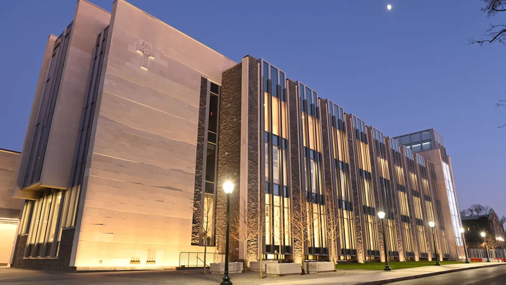 The new campus center addition at night