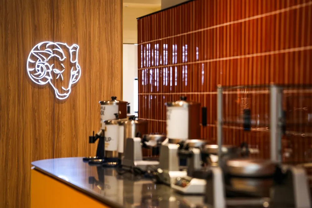 Breakfast station at the new Marketplace in the McShane Student Center