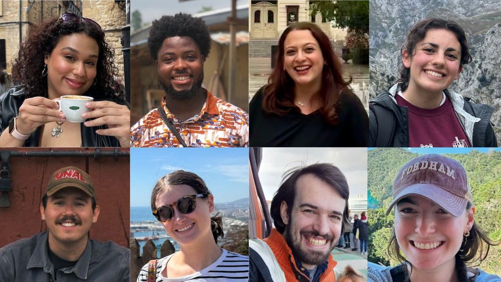 From top left: Fordham Fulbright awardees Jennifer Espinal, Isaac Mullings, Bailey Kaufman, Emilia Tesoriero, Christian Ramirez, Sophia Maier, Michael Au-Mullaney, and Daisy Salchli.