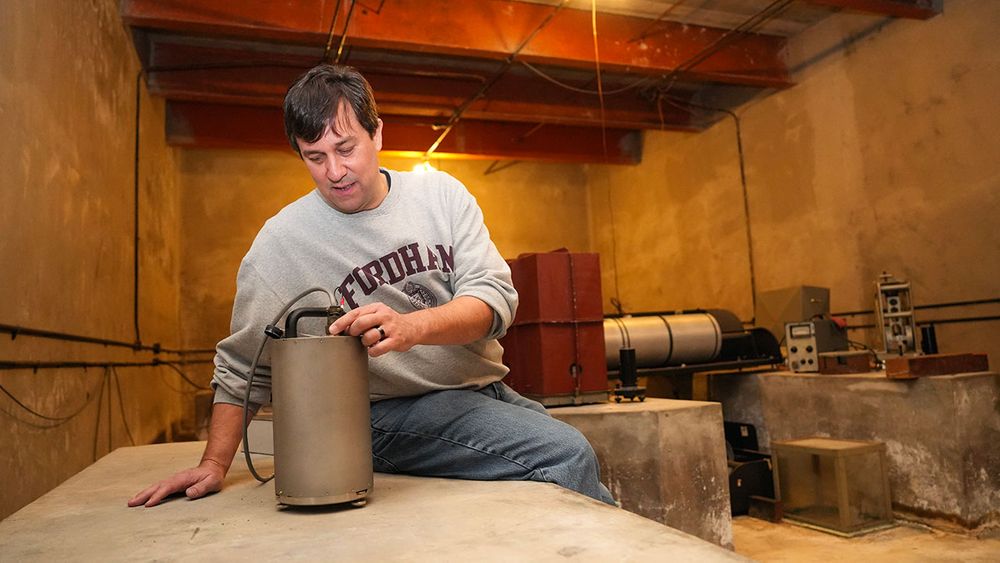 Stephen Holler inspects the Guralp DM24 CMG3T, which measures seismic activity from the William Spain Seismic Observatory's underground vault.