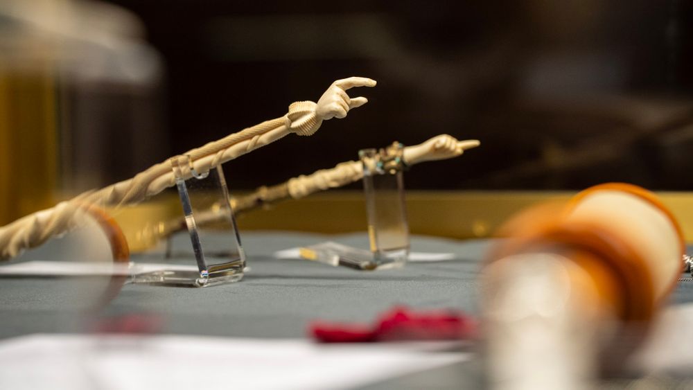 Torah pointers, or yads, are often capped by a sculpted hand. Photo: Taylor Ha