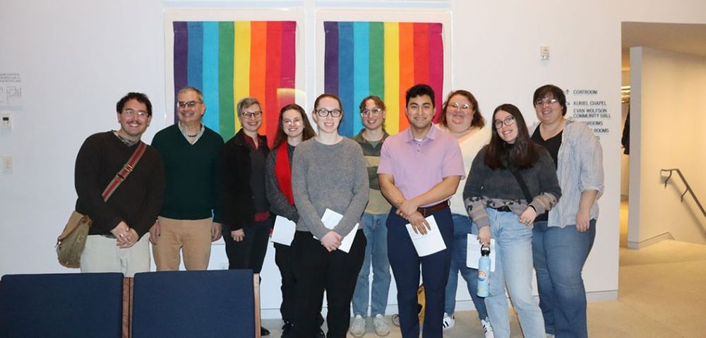 Students from the Religion in NYC course pose with Professor Karina Hogan at Congregation Beit Simchat Torah