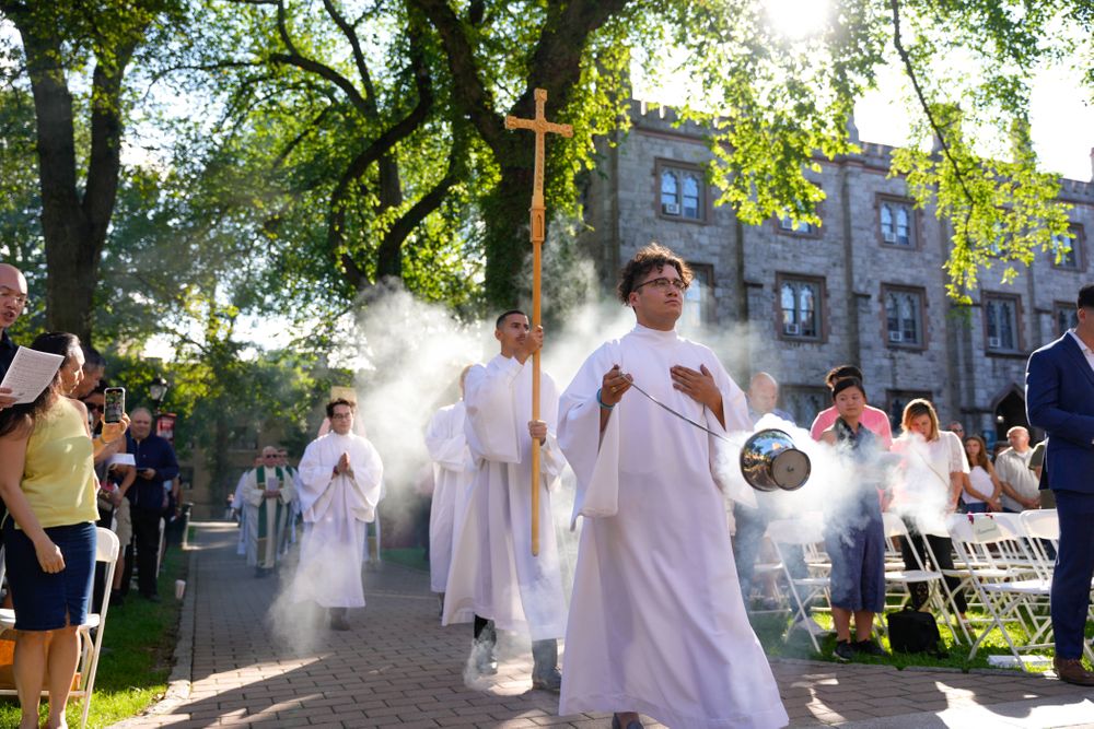 Students walking during mass
