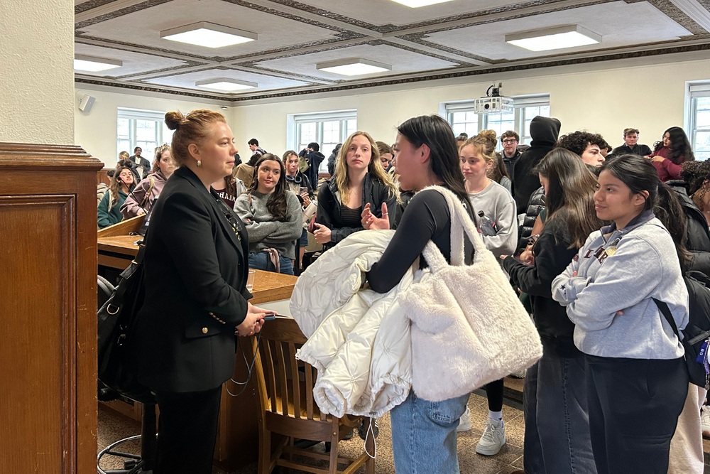 President's council member Alison offers advice to students after speaking at the pre-law symposium