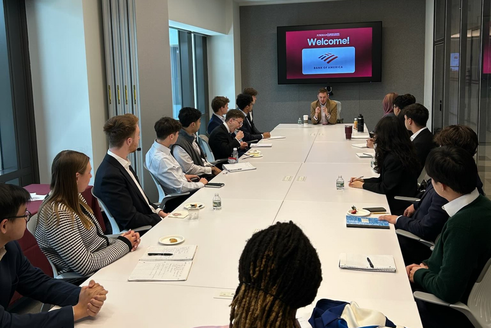 Students attend a corporate banking brunch with Jacob Jordan of Bank of America