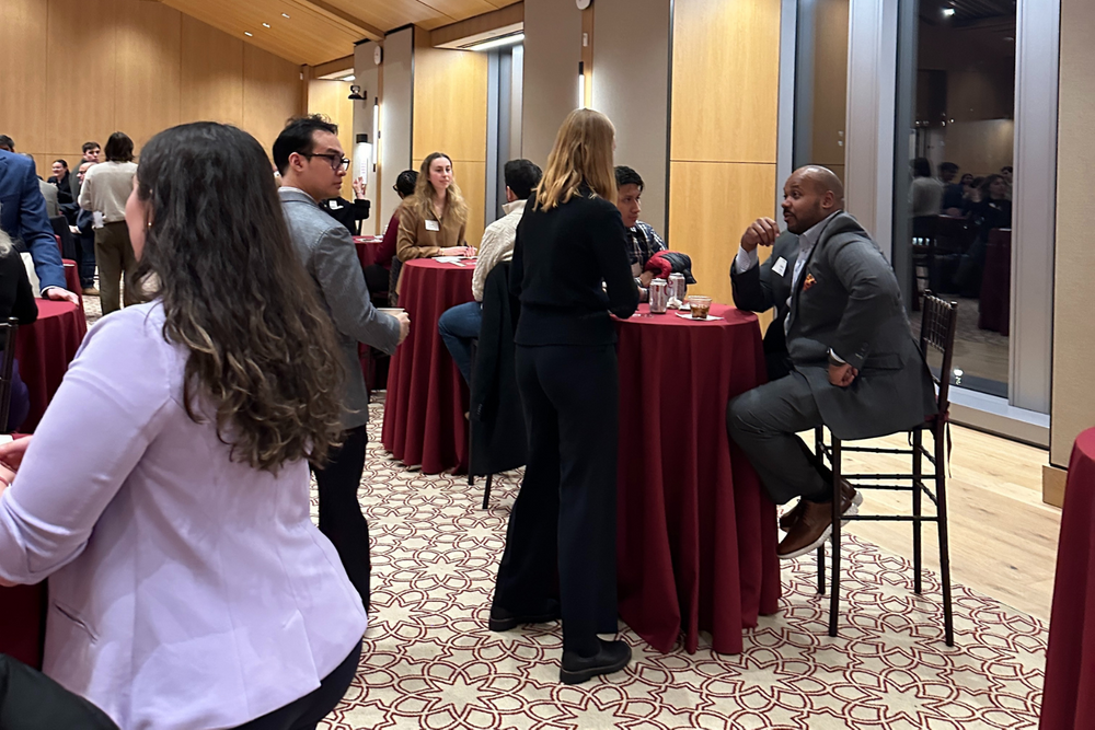 members of the President's Council and the Mentoring Program assist students in a speed networking night as part of the Rams Helping Rams initiative