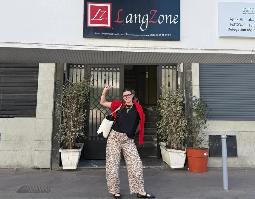 Student standing on stairs