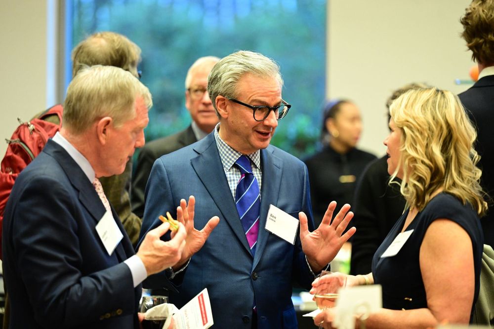 Ben Indek chats with guests at reception Fordham Law Sommer Lecture 2024