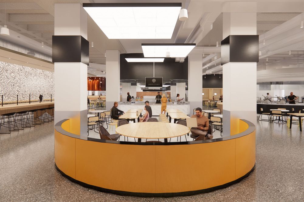 A rendering of the new Marketplace dining facility in the McShane Center