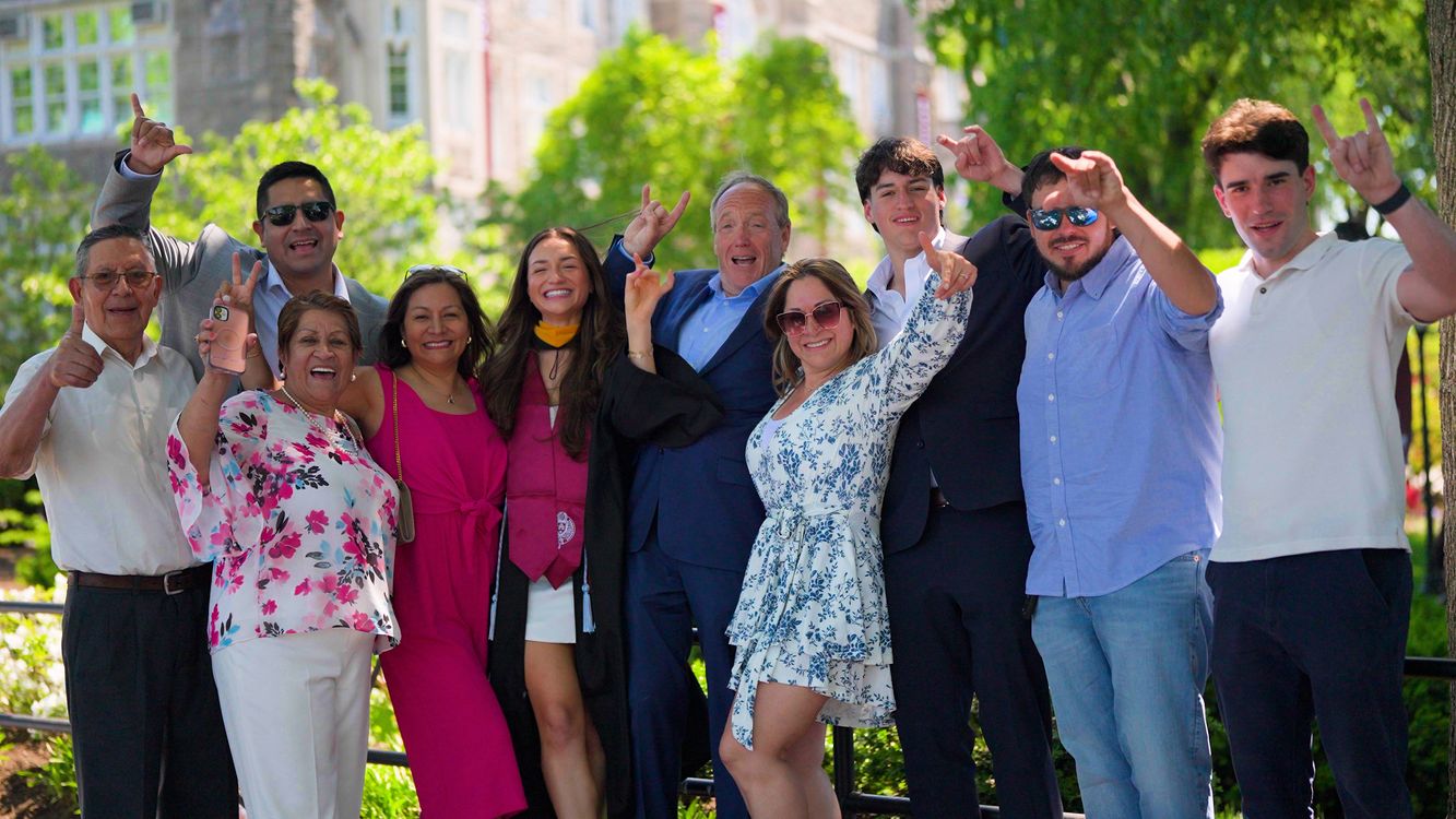 A family celebrates at Fordham commencement