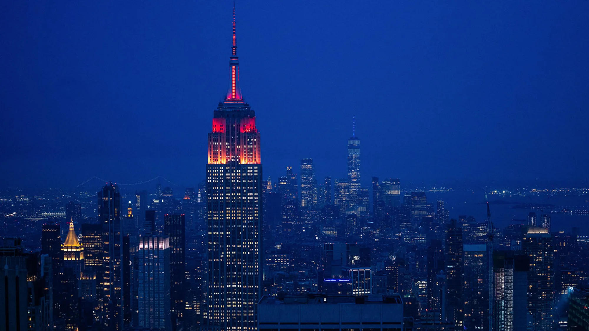 Empire State Building lit up in Ram Maroon