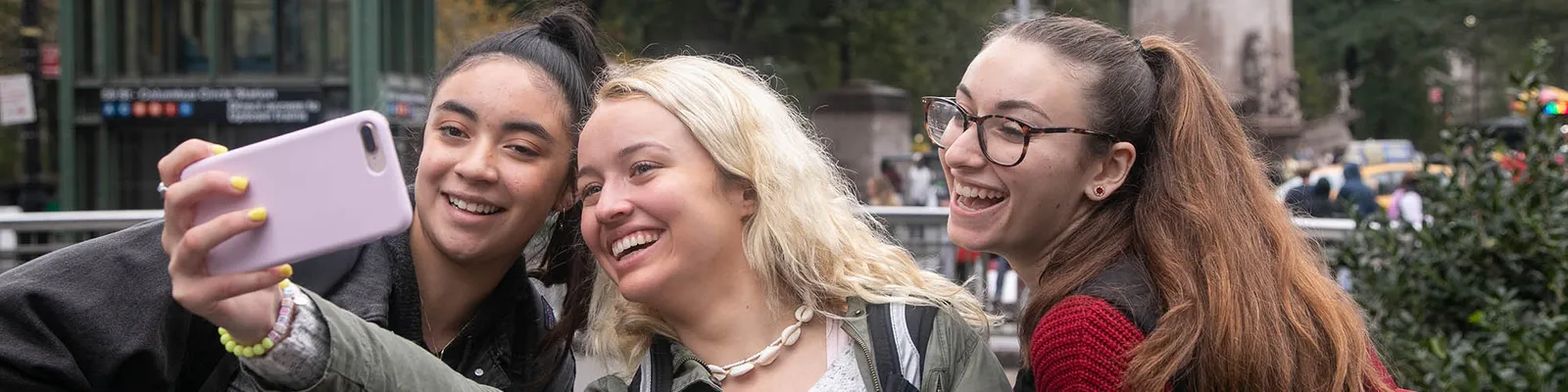 Students taking a selfie in New York City