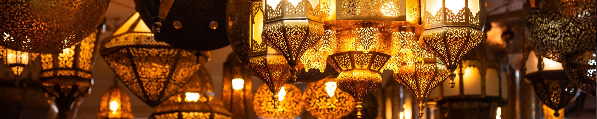 Traditional arabic lamps on market in Morocco.