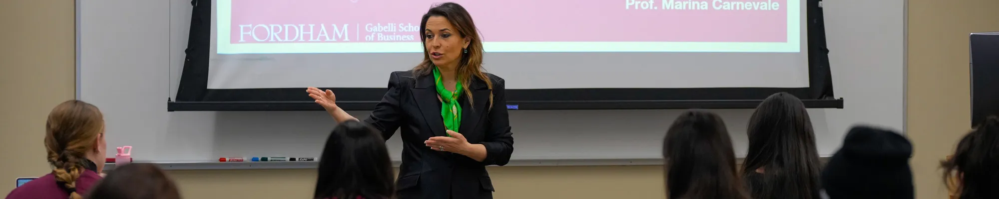 Marketing professor giving a lecture to her class