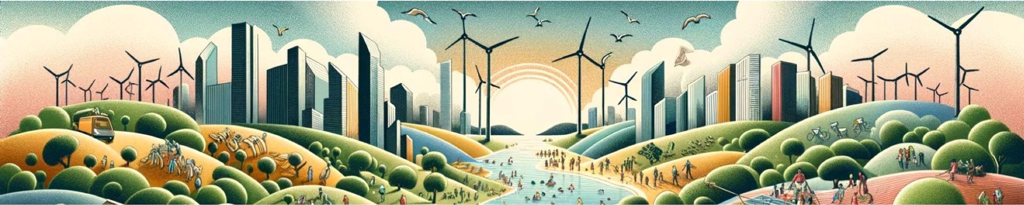 Illustration of wind mills in nature