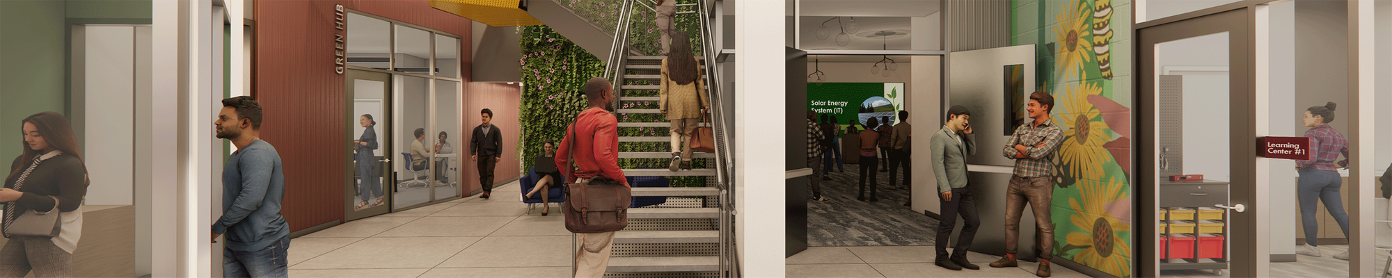 Rendering of the lobby of the Bronx Green Job Center