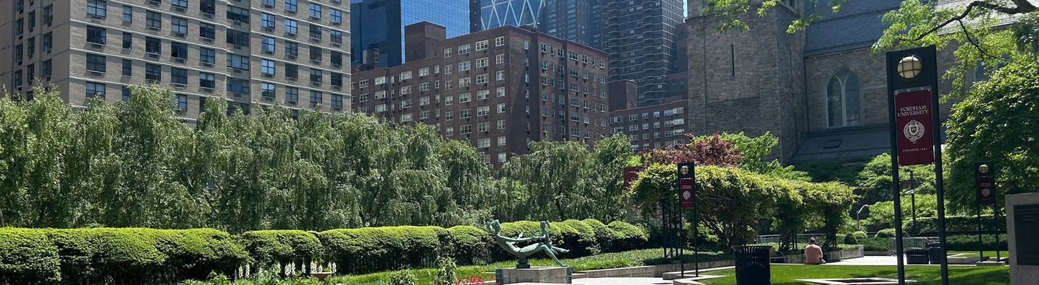 Sculptures on the plaza at Lincoln Center campus
