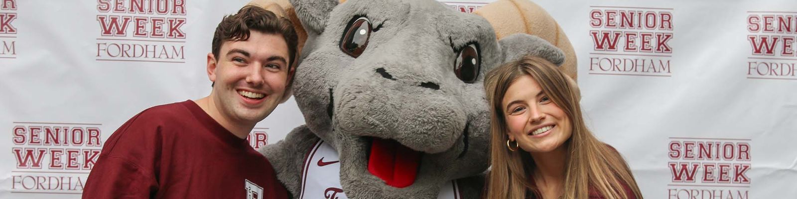 Students and ram at senior week BBQ