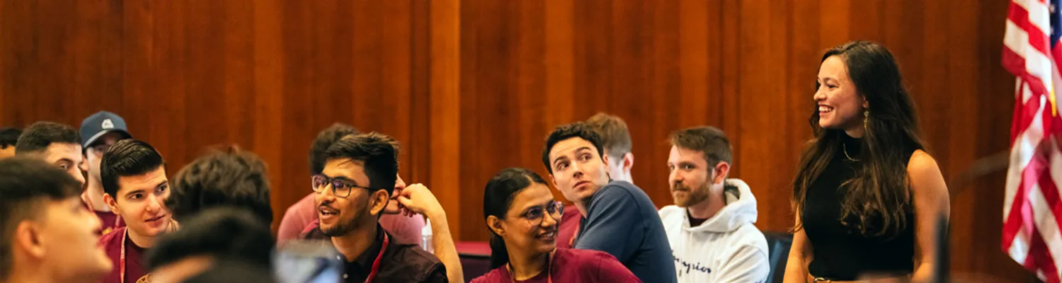 Responsible Business Center - Leigh Anne speaking with students