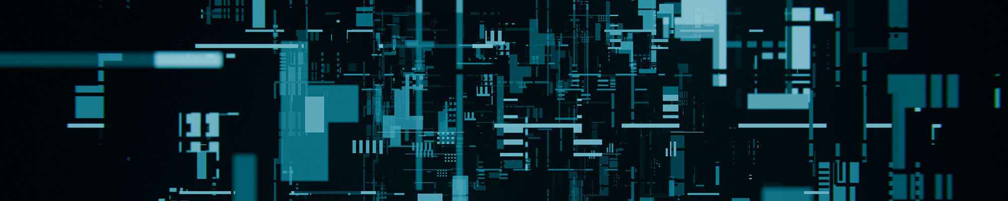 Blue digital rectangles on a black canvas.