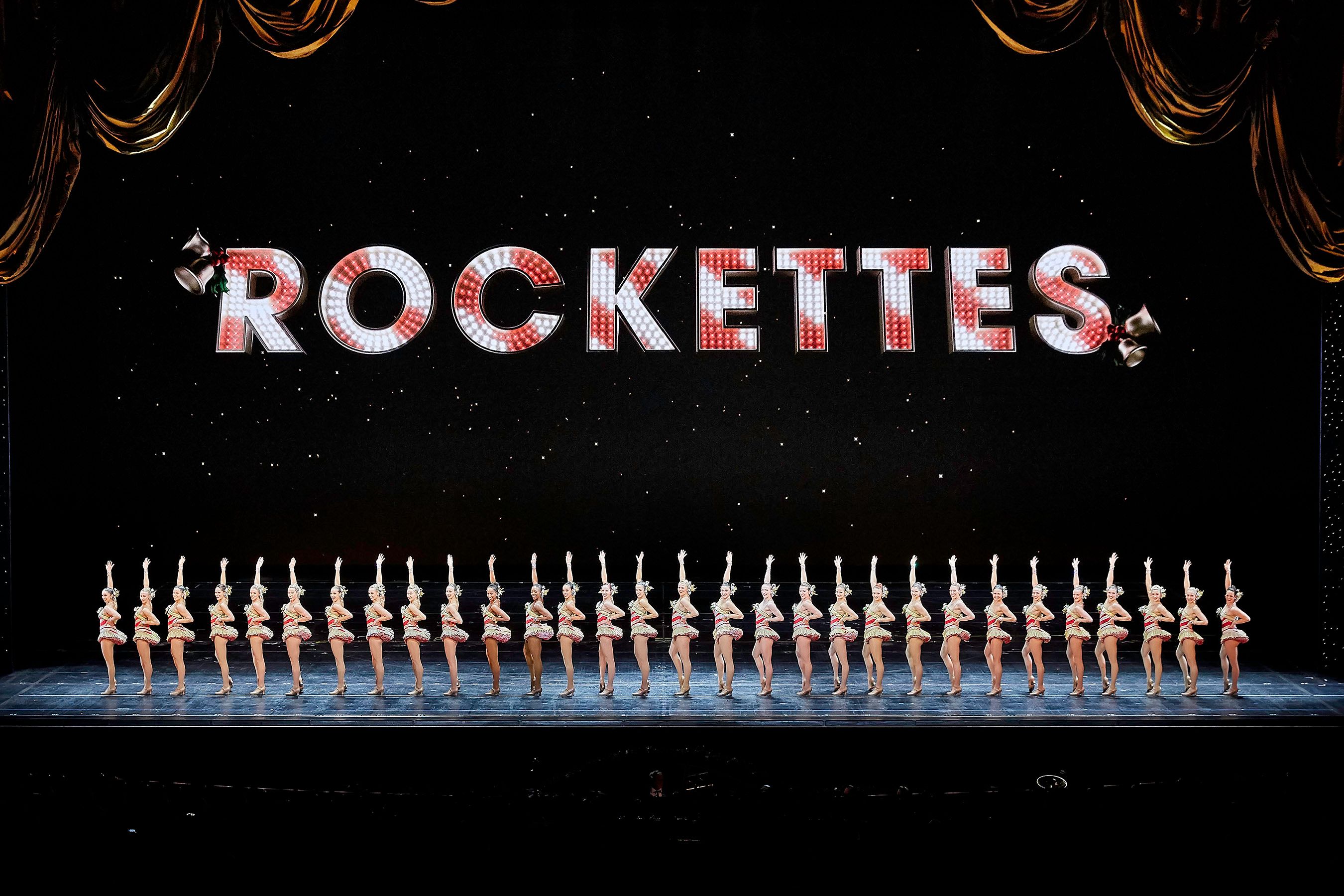 The Radio City Rockettes onstage performing “12 Days of Christmas.”