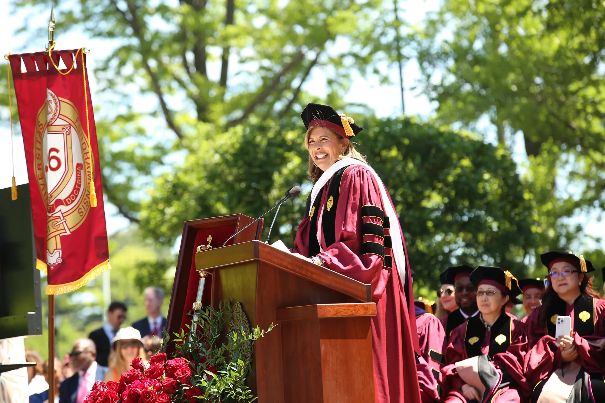 Hoda Kotb delivering the commencement address at Rose Hill