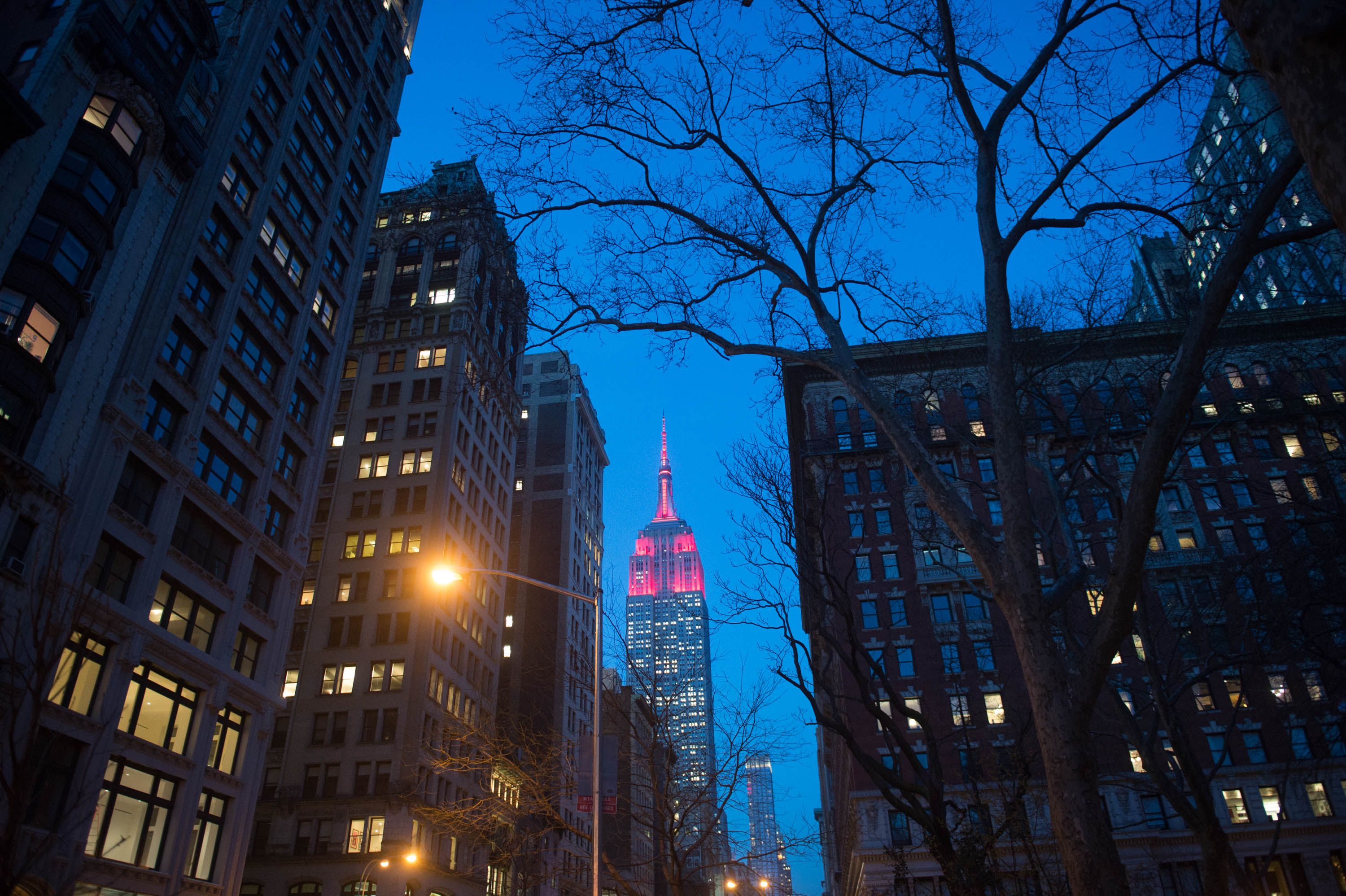 Empire State Building lit in pink