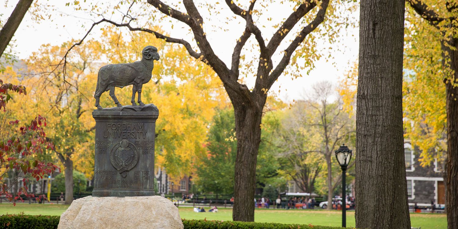 One of the Fordham Ram Statues on the Rose Hill Campus