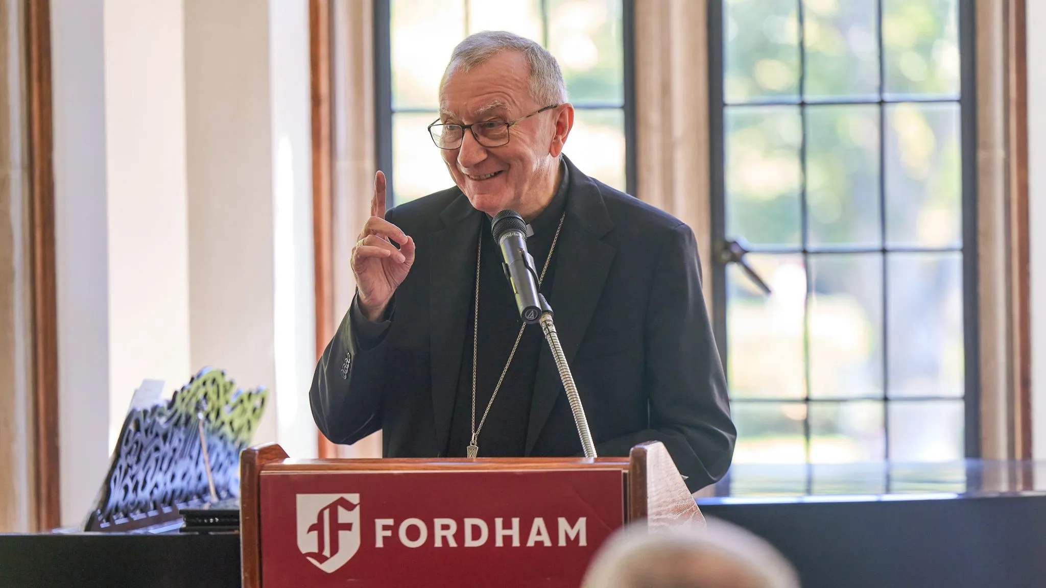 Cardinal Pietro Parolin, Vatican Secretary of State, speaks at Fordham University