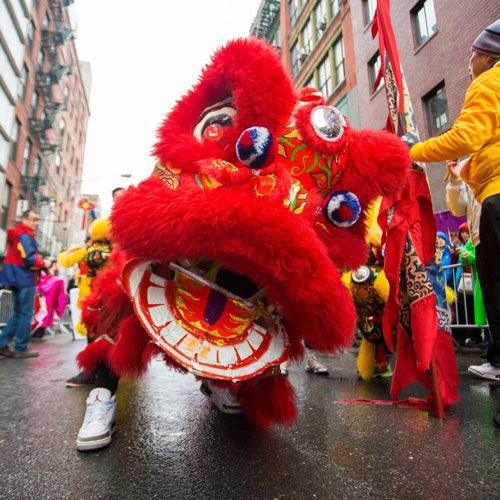 Red dragon on the street in a Chinese Lunar New Year parade