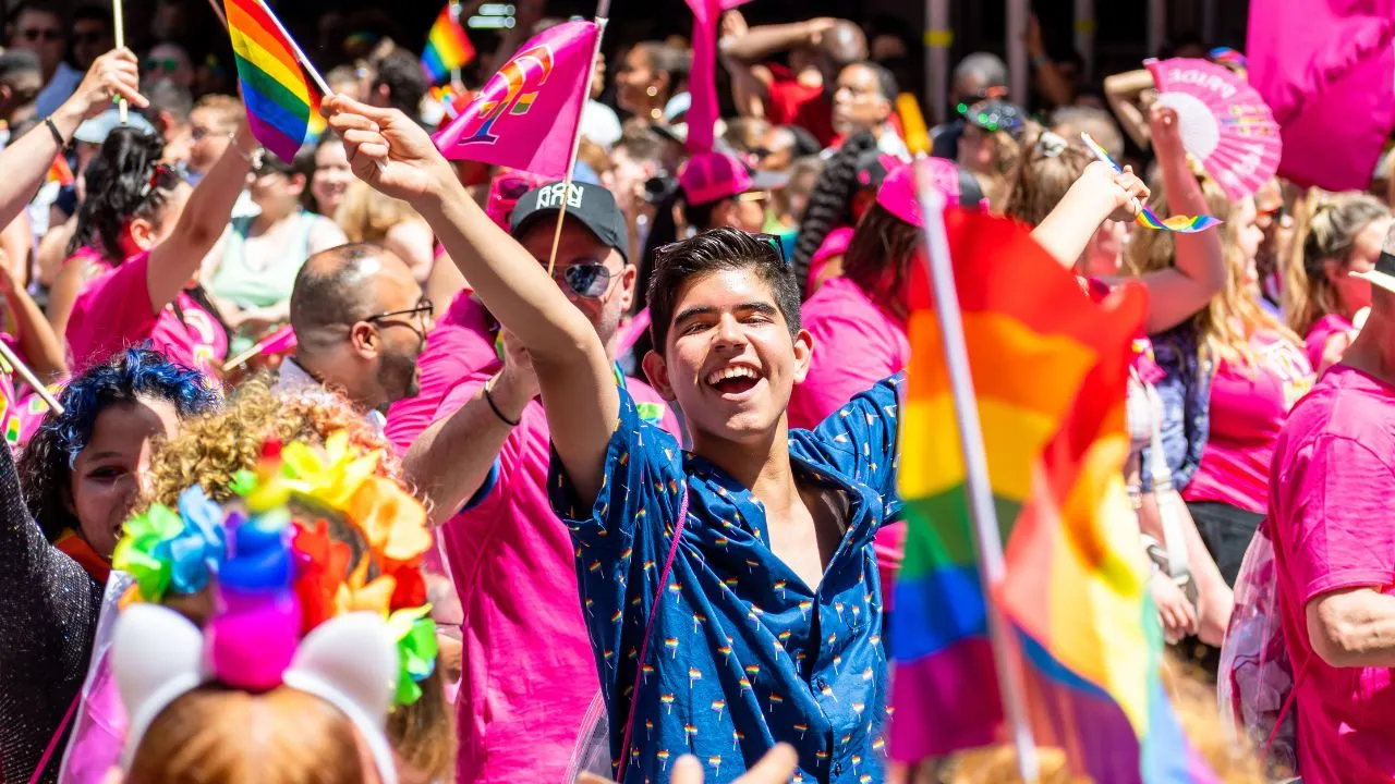 A young man celebrates Pride Month in NYC