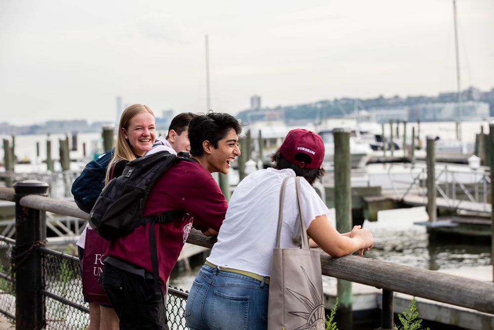 Students visit the boat basin in lower Manhattan