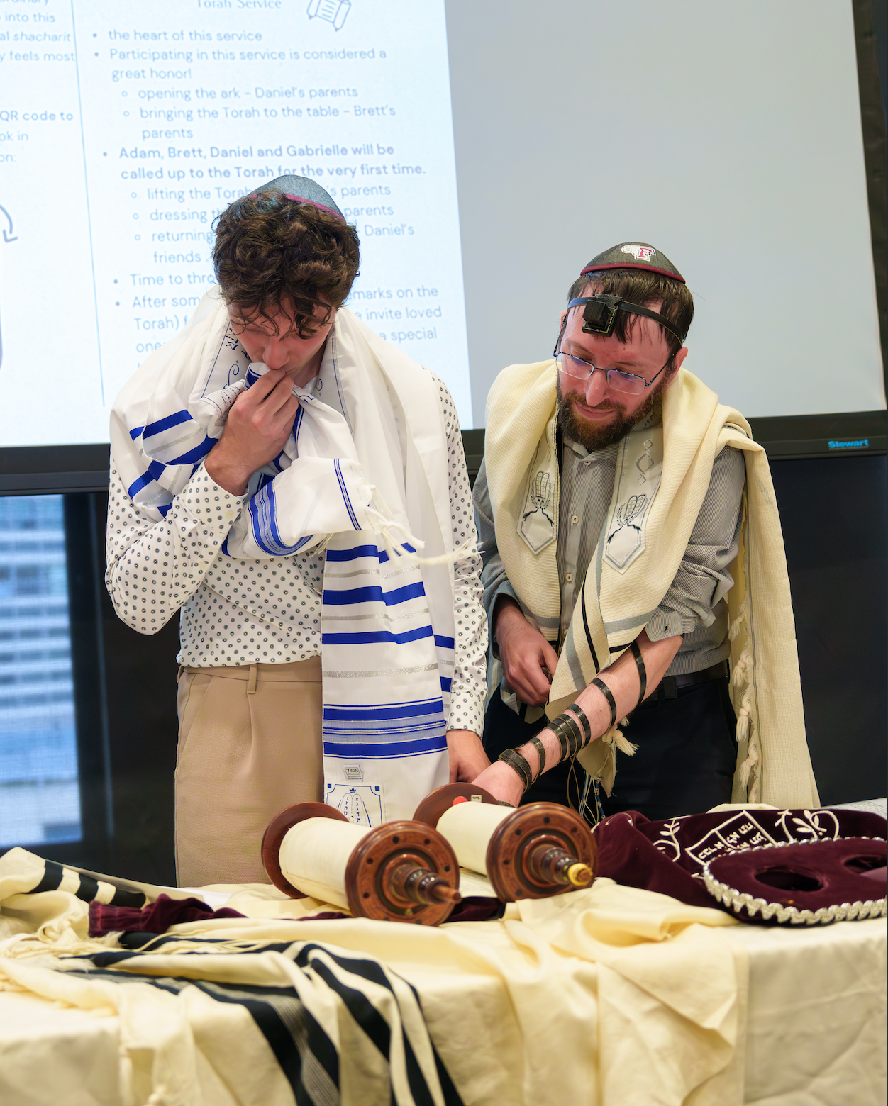 A student during the B'Mitzvah ceremony