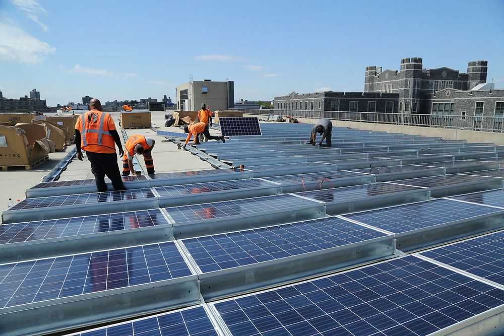 Solar panels are installed on top of the Rose Hill parking garage