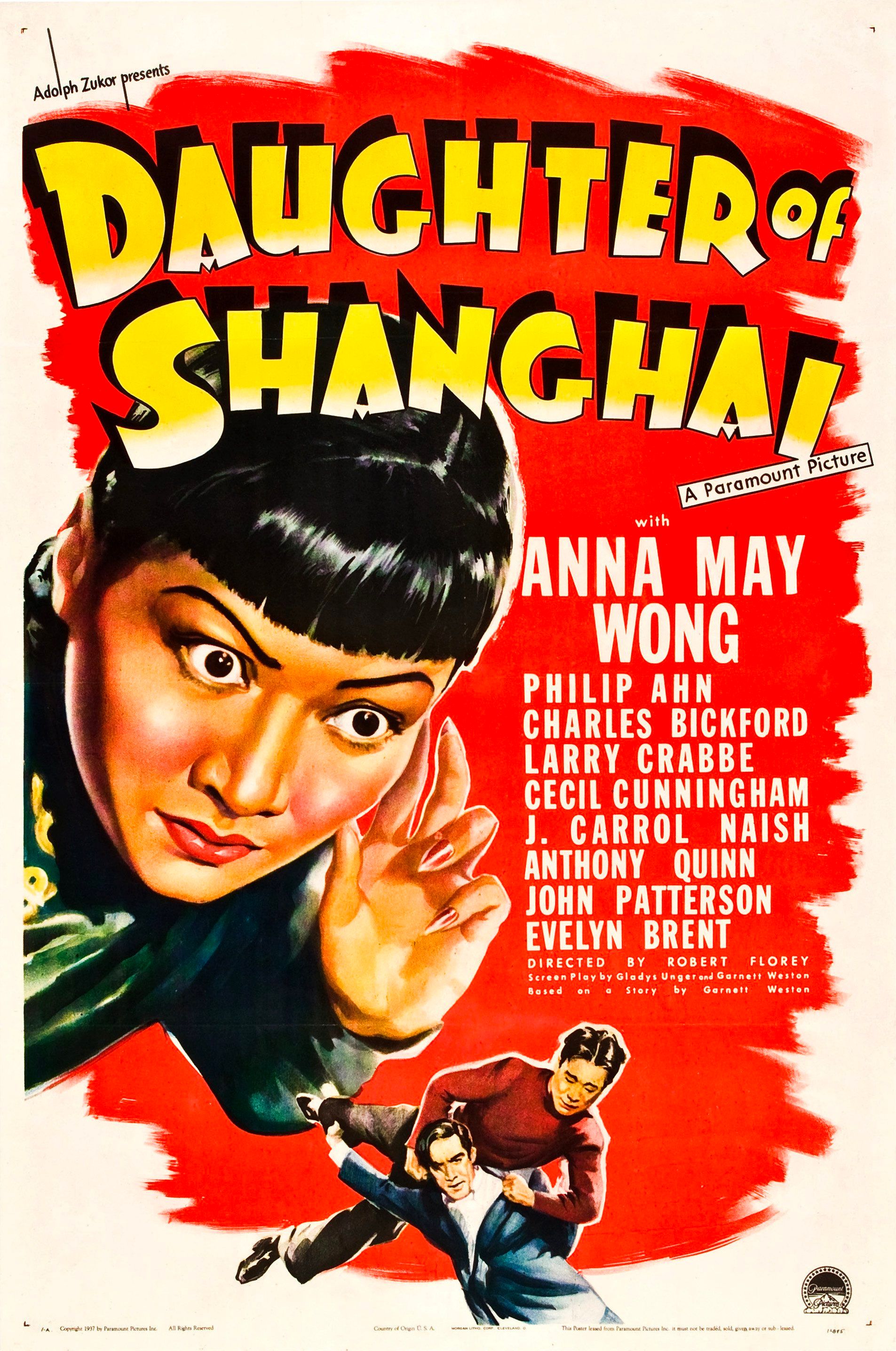 An illustrated woman with black hair listening as two men fight.