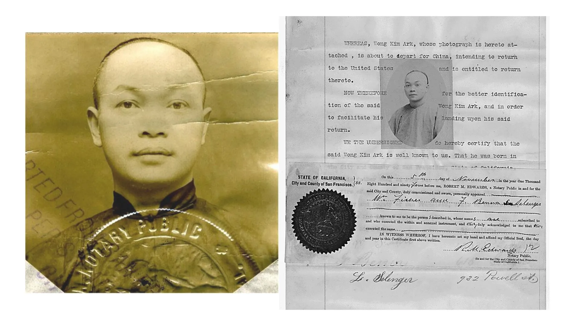 Headshot of a man and a handwritten letter with the state of California seal.